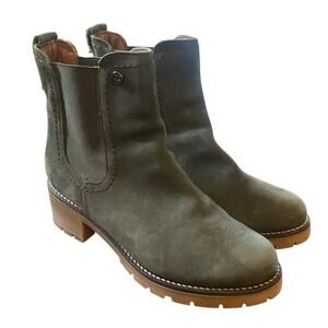 Womem 39 8.5 Pitillos Green Suede Leather Boots Ankle Booties Heeled Pull-On